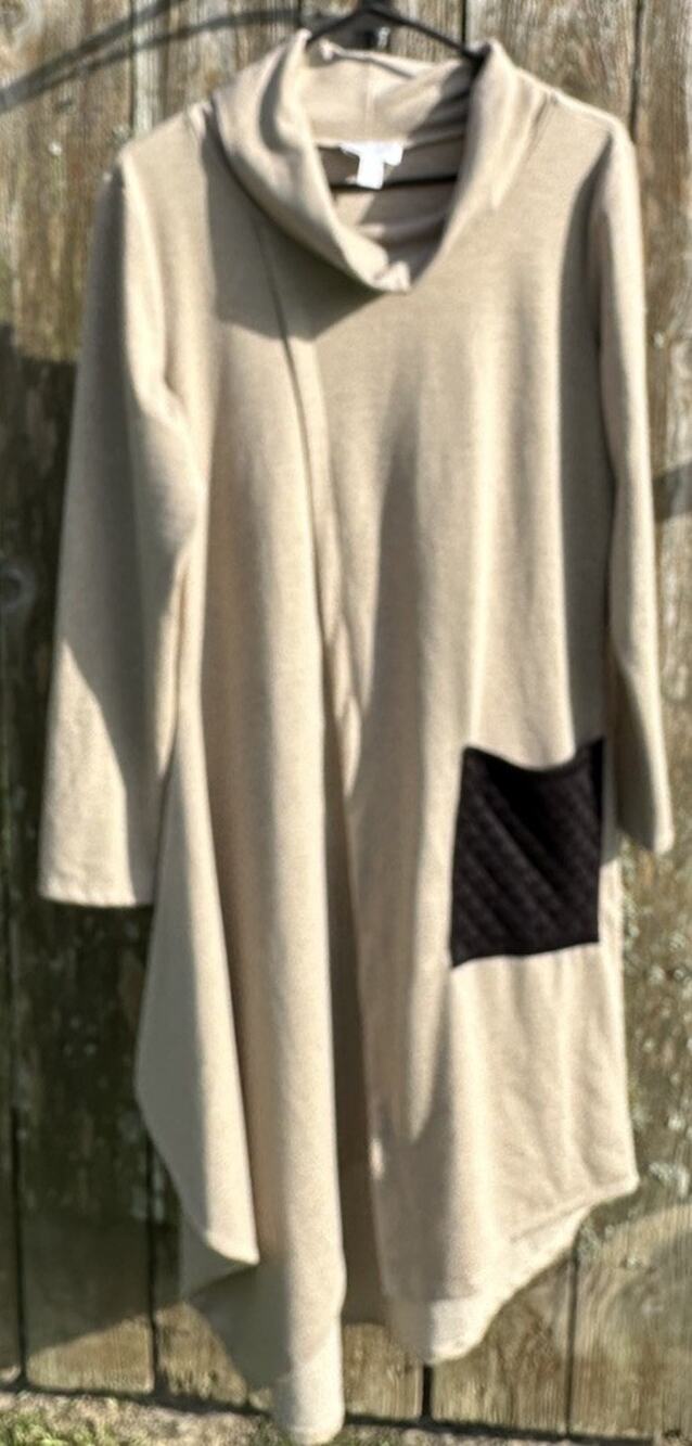 SCAPA Lauren Perre Women's Beige Cocoon Dress Pocket Assymetrical Hem Size L